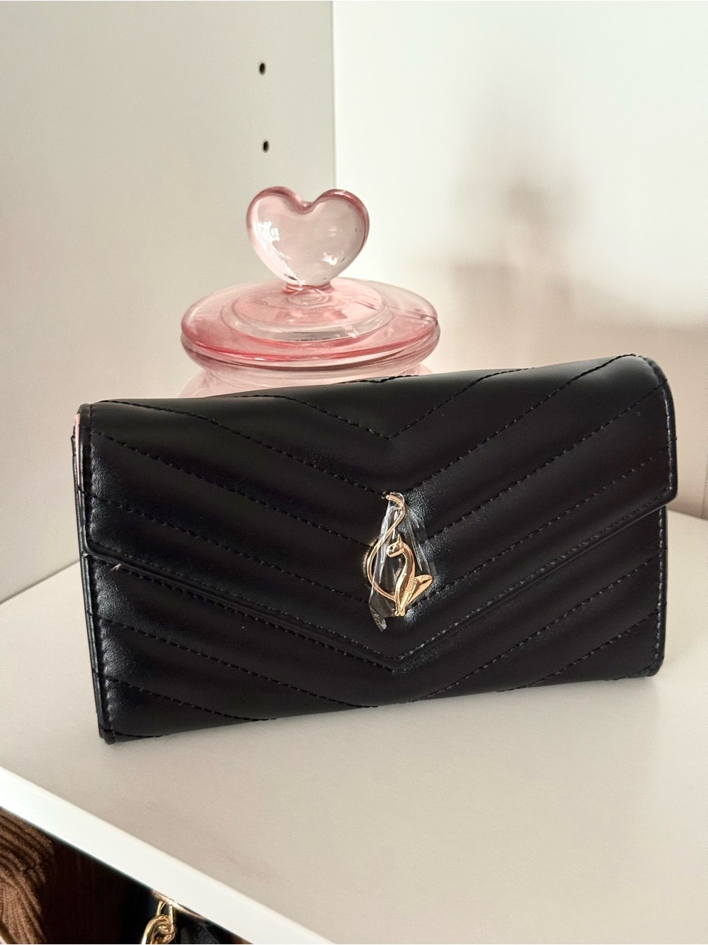 Baby Phat Black Quilted Chevron Wallet with Gold Emblem - Picture 3 of 4